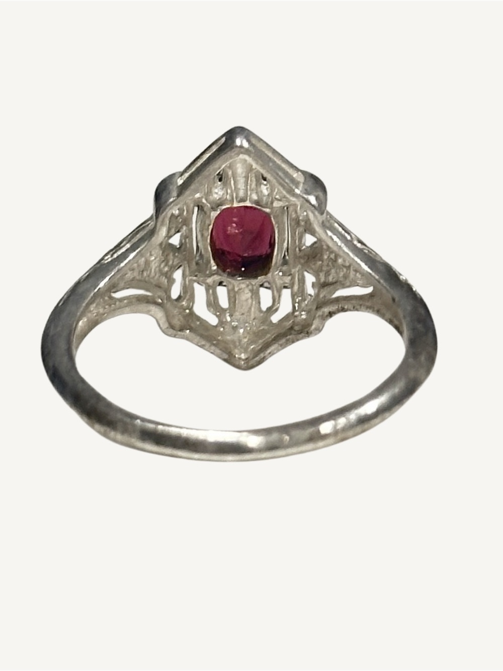 Rhodolite Garnet Sterling Silver Filigree Ring Size 7.75 Art Deco - Picture 3 of 6